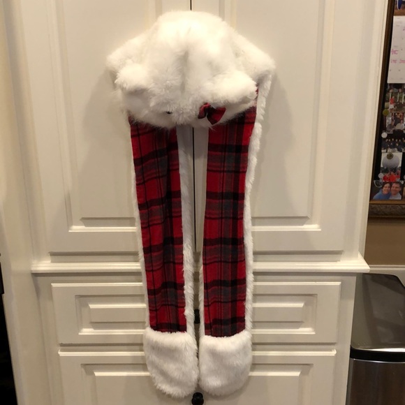 Like New! Claire’s White Dog Winter hat w/ long scarf w/ pockets - Picture 2 of 6
